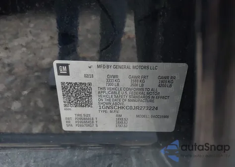2018 Chevrolet Suburban Lt from USA, damaged, VIN 1GNSCHKC0JR273224